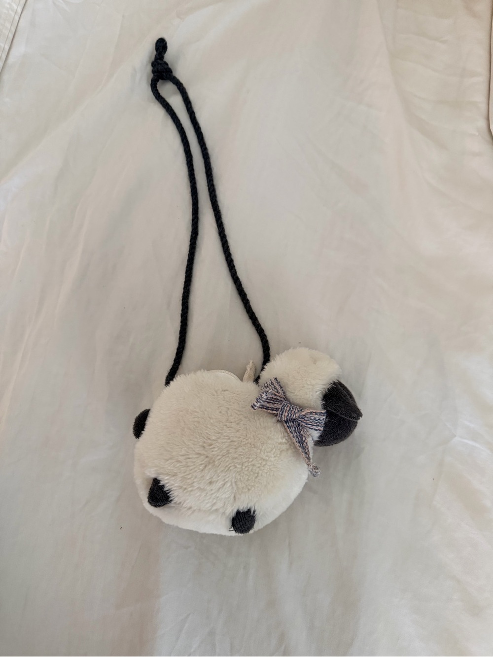 Zara Plush sheep Crossbody Bag in Cream and Gray with Bow